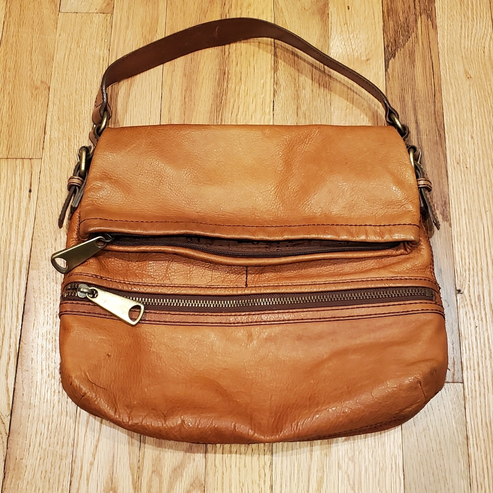 Fossil Fold Over Camel Tan Shoulder Bag